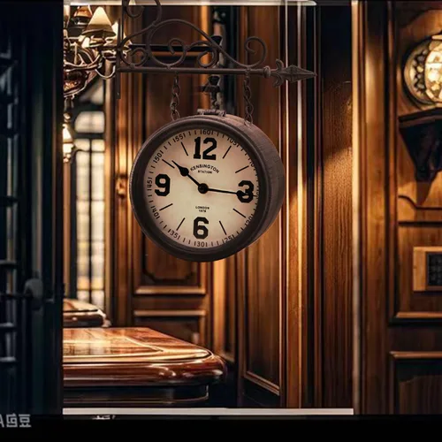 Vista 5 de Reloj de doble cara de hierro Londres, reloj antiguo de doble cara, de hierro forjado, reloj antiguo de hierro numerado, decoración de pared, reloj