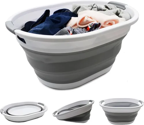 Vista 11 de SAMMART Cesta de lavandería de plástico plegable de 32L (8.4 galones) - Contenedor/organizador de almacenamiento plegable - Tina de lavado portátil