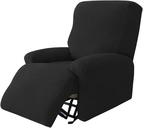 Vista 17 de Funda elástica de jacquard para silla reclinable, funda de sofá de poliéster de 4 piezas con bolsillo lateral, lavable a máquina