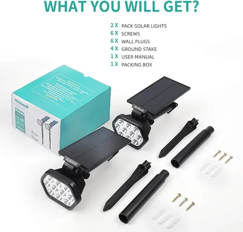 Vista 9 de Nekteck luces solares para exteriores, 10 focos LED de paisaje que funcionan con energía solar, luces de pared 2 en 1, inalámbricas, ajustables, luz