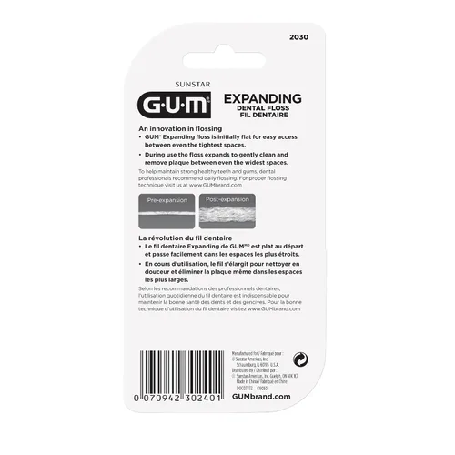 Vista 6 de GUM expandiendo la seda dental, Paquete de 6 Se expande para una limpieza más profunda, removedor de placa para espacios reducidos entre