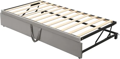 Vista 5 de Harper & Bright Designs Sofá cama extensible de terciopelo de tamaño individual con nido desplegable, marco de sofá cama individual a King con Gris