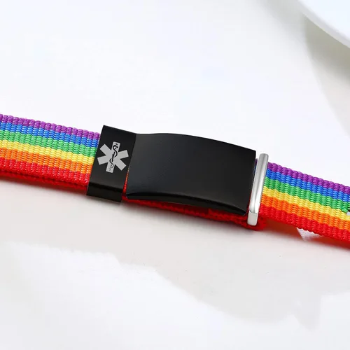 Vista 5 de Pulseras de identificación médica personalizadas para hombres y mujeres pulseras de alerta médica de emergencia grabado gratuito pulsera de nailon