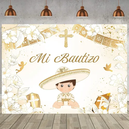 Vista 4 de Withu Telón de fondo dorado Mi Bautizo para niño, paloma, Santa Biblia, Cruz, Primera Comunión, sesión de fotos para niños, ceremonia cristiana