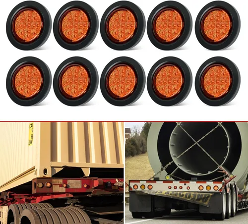 Vista 10 de 10 Piezas Luces LED Marcadoras de Separación Redondas para Remolque de 2", 4 LED Empotradas con Ojales de Goma y Cables con Conectores de 2 Clavijas