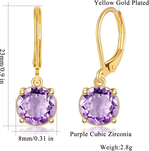 Vista 3 de CiNily Aretes colgantes con cierre de palanca de cristal creado, chapados en oro, joyería de regalo para mujeres y niñas, 0.315 in