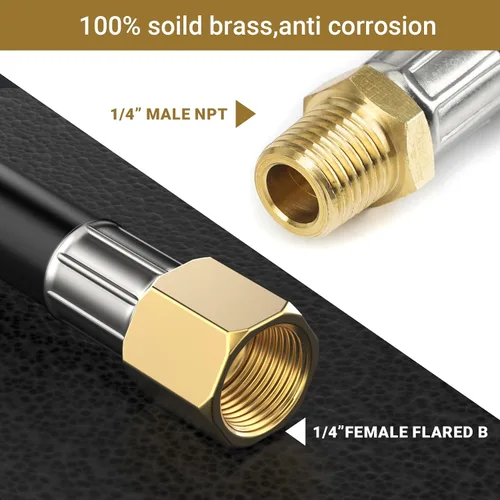 Vista 4 de only fire 5 pies de extensión de propano/manguera de electrodoméstico para gas propano, 1/4" macho NPT x 1/4" hembra con asiento de bola y ajuste