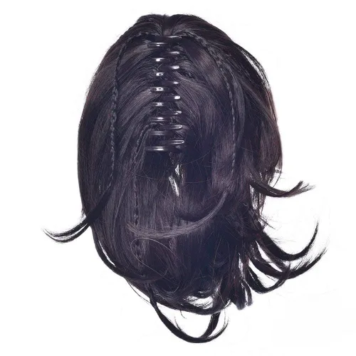 Vista 7 de Extensiones de cabello humano con clip de garra, extensiones de cola de caballo corta y rizada con textura natural para mujer (1b# negro natural)