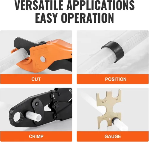 Vista 6 de VEVOR Herramienta de Crimpado PEX, Herramienta de Crimpado PEX Combo de Doble Cabezal para Anillos de Crimpado de Cobre PEX de 1/2" y 3/4