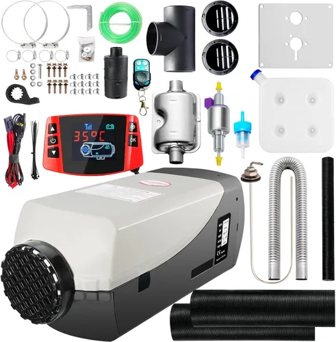 Vista 11 de WAYSKA - Calentador de aire diésel de 12 V, 1.3 galones, 2 kW, silenciador, calentador de estacionamiento diésel con termostato LCD y control remoto
