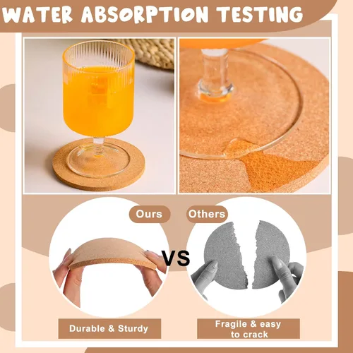 Vista 4 de Didaey Juego de 200 posavasos de corcho para bebida de 4 pulgadas, absorbentes de madera en blanco, gruesos, para copas de vino, tazas