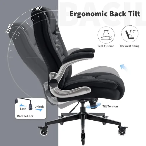 Vista 6 de Silla de oficina con respaldo alto 400 libras, silla de escritorio Negro