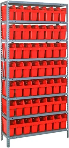 Vista 521 de Quantum QSBU-245BK Heavy Duty Shelving Unit with (7) Shelves and (24) QUS245 Black Bins for Garage Warehouse Storage Distribution 400 lb Load