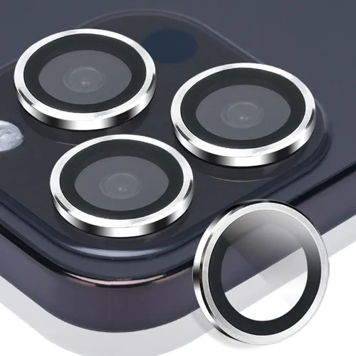 Vista 7 de Protector de lente de cámara para iPhone 15 Pro Max, protector de lente de vidrio templado con anillo de aleación de aluminio, compatible con iPhone