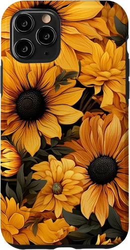 Vista 26 de iPhone 14 Flores de girasol hermoso floral amarillo patrón patrón caso