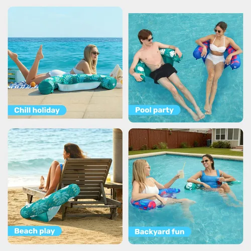 Vista 8 de Sloosh Flotadores de piscina para adultos, paquete de 2 sillas inflables de fideos con eslinga de tela suave, flotador flotante para piscina