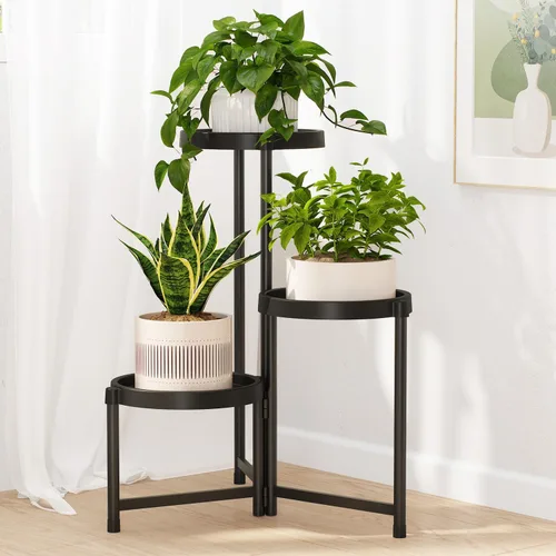 Vista 12 de LASZOLA Soporte plegable de 3 niveles para plantas de interior para múltiples macetas grandes, estante ajustable alto y resistente con estantería