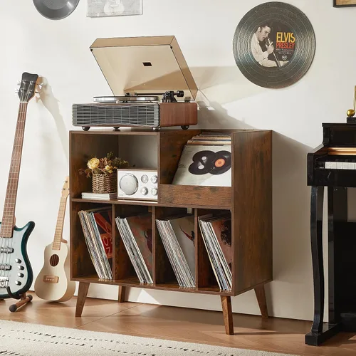 Vista 8 de LELELINKY Soporte grande para tocadiscos, soporte giratorio con almacenamiento, soporte para discos de vinilo con área de visualización, mesa