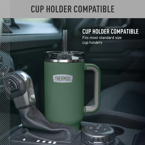 Vista 6 de THERMOS Taza Portavasos de Acero Inoxidable - 40 Onzas, Verde Alpino - Vaso Térmico con Tapa y Popote, Además de Cierre Deslizante Resistente a Fugas