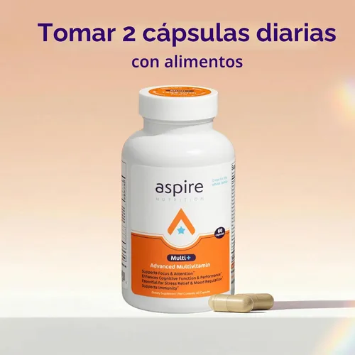 Vista 5 de Multivitamínico avanzado Aspire Multi+ para hombres, mujeres y niños - El mejor suplemento para concentración, atención, memoria, estado de ánimo.