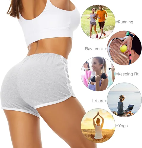 Vista 4 de URATOT Women's Cotton Shorts Gym Shorts Yoga Shorts Summer Running Active Shorts Dance Elastic Shorts, Pack of 2