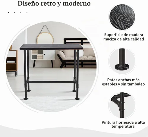 Vista 4 de Mesa de comedor de tubería de diseño industrial DIY, mesa de comedor informal para bar, mesa para computadora portátil, estudio moderno, mesa