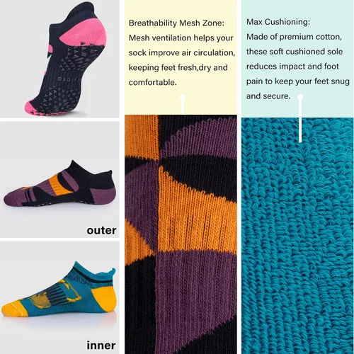 Vista 4 de Hylaea Calcetines antideslizantes unisex para yoga, hospitales, pilates y barre, al tobillo, acolchados