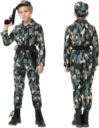 Vista 2 de Disfraz de oficial de policía para niños disfraz de policía de policía camisa pantalones sombrero cinturón disfraces de Halloween para niños