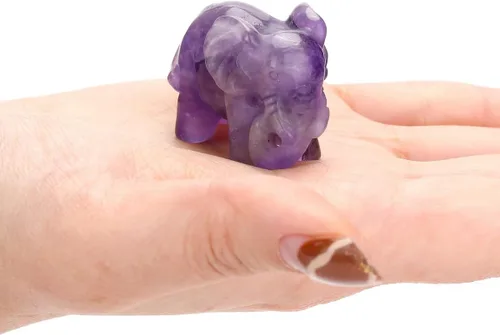 Vista 4 de CrystalTears Figura de elefante de cristal curativo de amatista, cristales tallados, estatua de elefante para decoración de escritorio del hogar