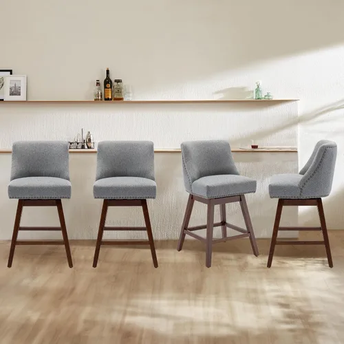 Vista 32 de cinkehome Juego de 2 taburetes de bar giratorios de altura de mostrador, taburetes de bar tapizados de terciopelo con respaldo, sillas de bar