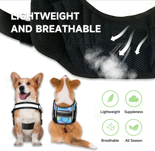 Vista 4 de Chaleco para perro de servicio+6 parches, arnés ligero en entrenamiento para perro, chaleco reflectante con asa acolchada suave para perros