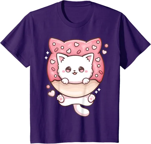 Vista 65 de Camiseta Kawaii Cat Donut Anime Lover Otaku, Negro