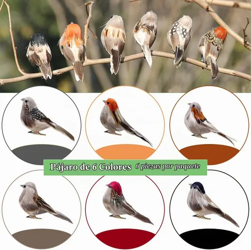 Vista 8 de LWINGFLYER 6 piezas de espuma artificial de simulación de pájaro gorrión adornos con clip en pájaros decorativos con plumas para decoración de árbol