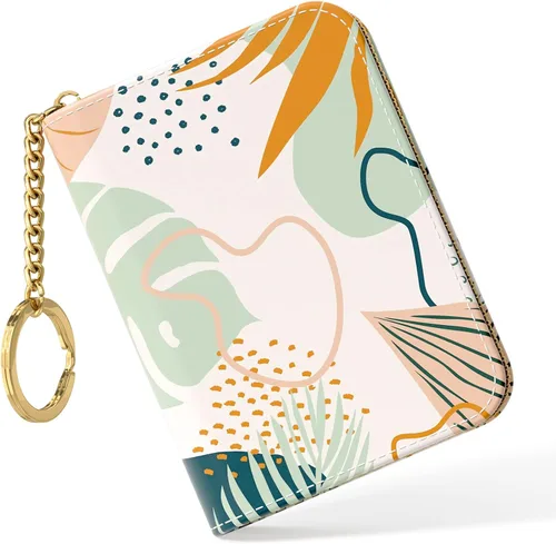 Vista 30 de Nipichsha Tarjetero para Tarjetas de Crédito, Tarjetero Pequeño de RFID para Mujeres, Tarjetero de Cuero Delgado, Modas Hoja de arte abstracto