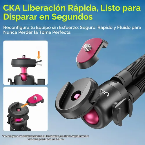 Vista 6 de ULANZI MT-91 - Trípode flexible de pulpo para teléfono, GoPro y cámara, mini trípode 3 en 1 con control remoto Bluetooth, liberación rápida CKA