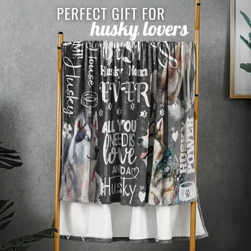Vista 7 de Huglanket Regalos Husky, manta de franela para mujer, manta de franela para amantes de los perros, dueño de perros, 65 x 50 pulgadas, color negro