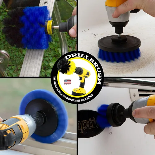 Vista 2 de Drillbrush Azul – Juego de accesorios de cepillo de limpieza de barco – Aluminio – Madera – Detalle personal de embarcaciones – Kit de limpieza