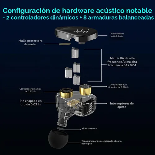 Vista 3 de CCA Hydro 2DD 8BA Auriculares con monitor de oído, HiFi IEM con 4