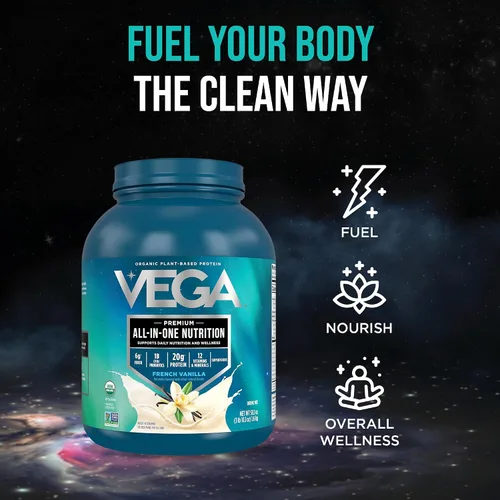 Vista 6 de Vega Todo en Uno Nutrición Orgánica - 20 g de proteína de guisante a base de plantas, vainilla francesa, 43 porciones, vitaminas A y C, probióticos