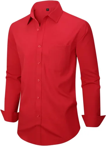 Vista 65 de corfty Camisa de vestir de manga larga para hombre, ajuste regular, elástica, sin arrugas, casual, con botones