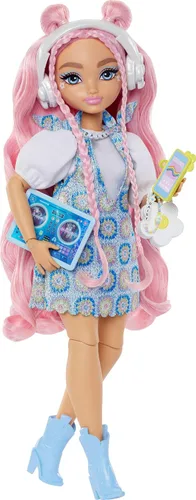 Vista 7 de Set de juego Barbie Dream Besties, muñeca posable Brooklyn con cabello largo negro, 9 accesorios con temática musical