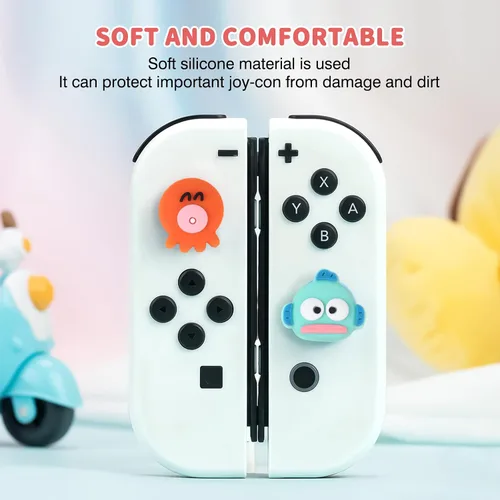 Vista 4 de DLseego Octopus & Fish Man - 4 tapas de agarre para el pulgar regular SwitchSwitch LiteSwitch OLED Joy Con Joystick de silicona suave, lindo