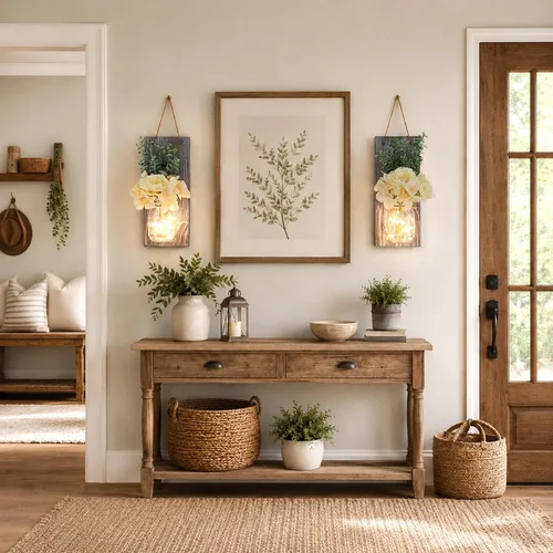 Vista 36 de Decoración rústica de madera para colgar en la pared con tira de luces LED para sala de estar y dormitorio modernos, estilo campestre inspirador