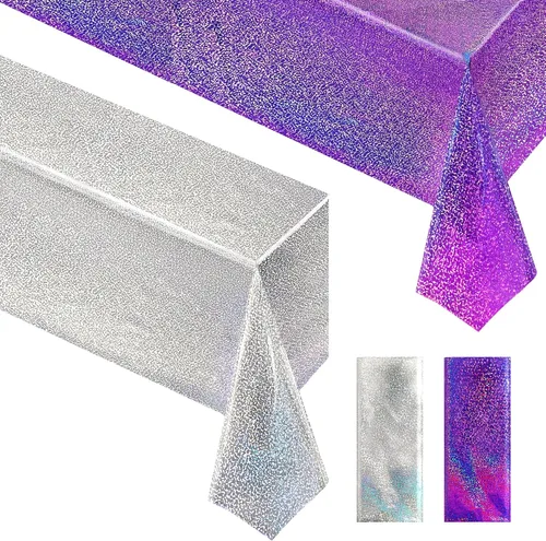 Vista 49 de Just Shimmer Mantel holográfico azul claro de 40" x 108" Decoración de fiesta rosa fuerte Día de San Valentín Fiesta de cumpleaños Decoración