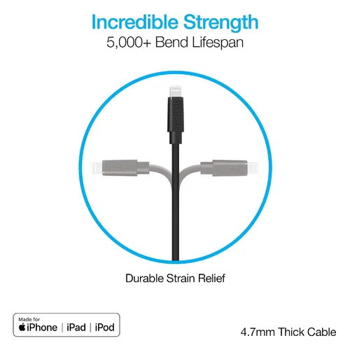 Vista 4 de Naztech Cargador de cable Lightning, duradero, redondeado, de carga rápida de 12 pies, cable Lightning certificado USB-C a MFi compatible
