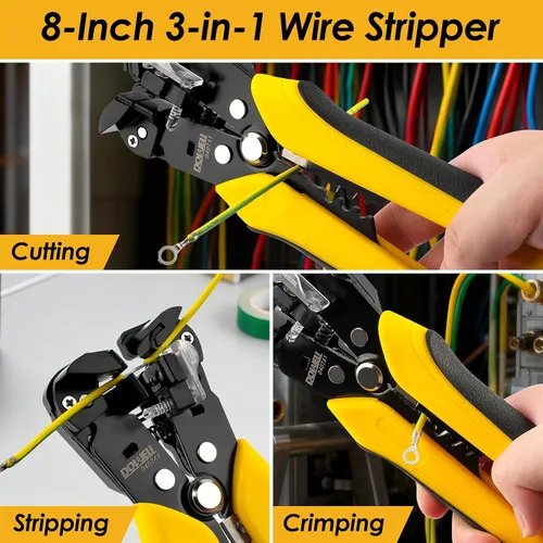 Vista 3 de DOWELL Pelacables automático 10-24 AWG, herramienta multifuncional 3 en 1 para pelar, cortar y engarzar, herramienta eléctrica duradera de alta
