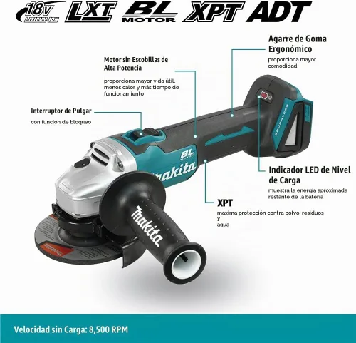 Vista 2 de Makita DGA454Z 4.528 in Amoladora angular sin escobillas 18V Unidad desnuda