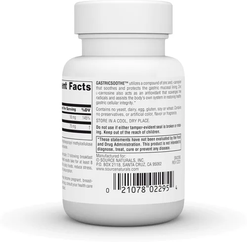 Vista 3 de Source Naturals GastricSoothe Zinc L-Carnosine* - 30 cápsulas vegetarianas