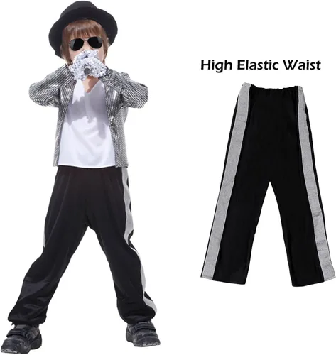 Vista 6 de ACTLATI Disfraz de estrella de baile para niños de los años 80 y 90, juego de disfraz de cosplay de Halloween para niños, juegos de rol de hip hop