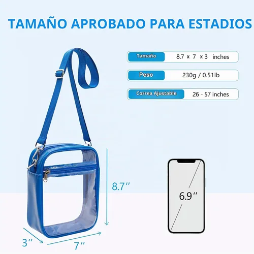 Vista 3 de Paxiland Clear Bag for Stadium Events, 8.7"x7"x3"PU Leather Clear Purse Azul